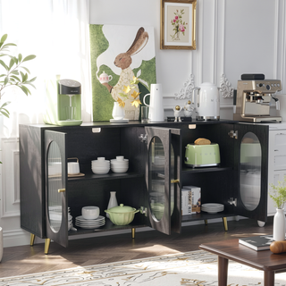 Sunvega White Accent Cabinet with 4 Acrylic Doors for Hallway Living Room