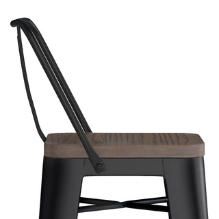 Sunvega Industrial Metal and Wood Bar Stool Set of 2 with Curved Back and Footrest