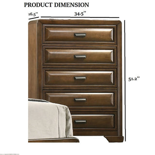 Sunvega Transitional Brown Wood Chest with English Dovetail Drawers and Bronze Cup Pulls
