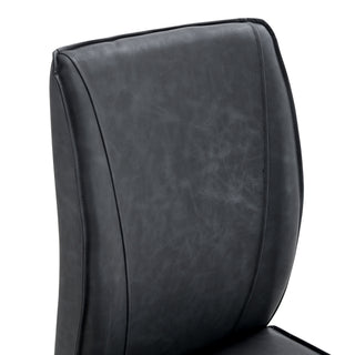 Sunvega PU Dining Chairs with Arched Metal Silver Legs and Crazy Horse Texture in Dark Gray