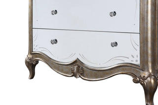 Sunvega Antique Champagne Chest with Five Mirrored Drawers and Crystal Knobs
