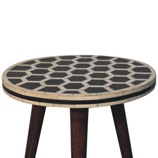 Sunvega Solid Mango Wood Tripod Stool with Beautiful Bone Inlay Top
