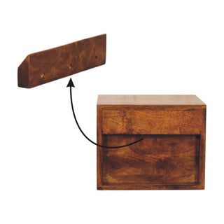 Sunvega Solis Collection Solid Mango Wood Wall Mounted Nightstand with Two Drawers
