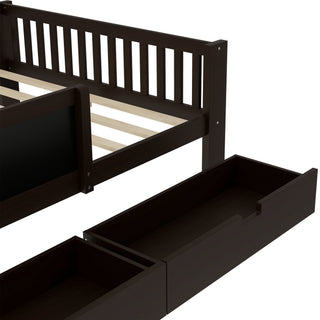 Sunvega Twin Solid Wood Platform Bed with Chalkboard Headboard and Storage Drawers
