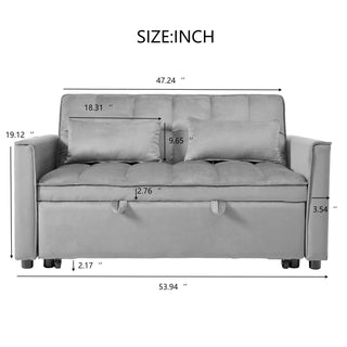 Sunvega Pink Velvet Convertible Sofa Bed with Reclining Backrest and Storage Pockets