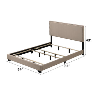 Sunvega Fully Upholstered Fabric Queen Bed with Nailhead Trim Accent and Wood Leg
