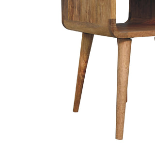 Sunvega Mini Solid Mango Wood Nightstand with Oak-ish Finish and Curved Edges