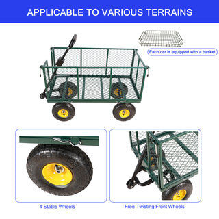 Sunvega Garden Cart with Inflatable Tires and Spacious Bed for Yard Work