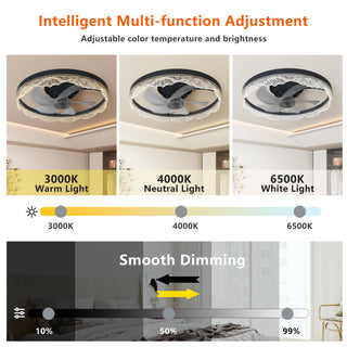 Sunvega 24" Modern Flush Mount LED Ceiling Fan Light with Decorative Acrylic Ring