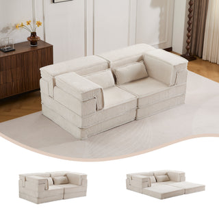 Sunvega Convertible Modular Sectional Mahjong Sofa Bed with Ottoman in Circle Fleece Fabric