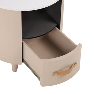 Sunvega Blue Round Nightstand with Storage Drawer and Open Shelf for Bedroom