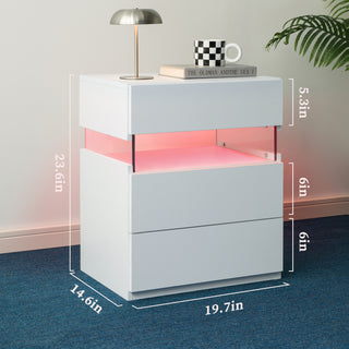 Sunvega LED Nightstand with Acrylic Board and RGB Lights 3 Drawer Bedside Table