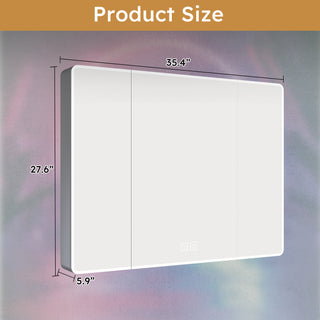 Sunvega Aluminium Medicine Cabinet Mirror with LED Light Defogging Function Cosmetic Storage Rack