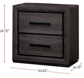 Sunvega Contemporary Two Tone Antique Gray 2 Drawer Nightstand with Brass Pulls