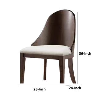 Sunvega Dark Walnut Brown Curved Panel Back Dining Chairs with Off White Fabric