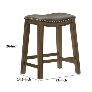 Sunvega Brown Solid Wood Frame Counter Height Stool with Gray Faux Leather Saddle Seat