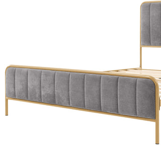 Sunvega Upholstered Queen Bed Frame with Tufted Headboard and Soft Fabric