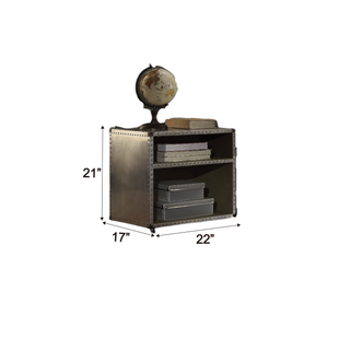 Sunvega Industrial Aluminum Nightstand with USB Power Dock and Nailhead Trim