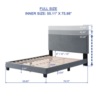 Sunvega Plush Velvet Upholstered Platform Bed with Nailhead Trim and Padded Headboard