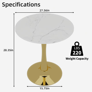 Sunvega Round White Pedestal Side Table with Marble Effect Top for Living Room