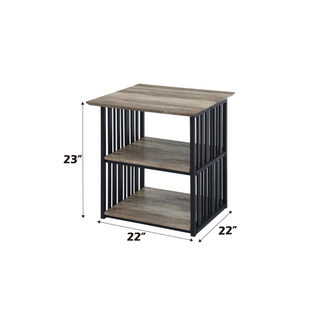 Sunvega Industrial Antique Oak & Black Finish Nightstand with 2 Open Compartments
