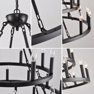 Sunvega 36-Light Farmhouse Wagon Wheel Chandelier with Adjustable Height for High Ceiling