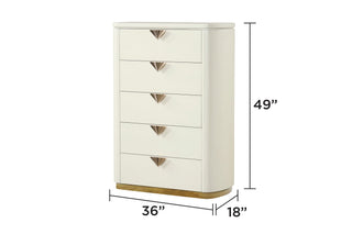 Sunvega Sleek High Gloss Modern Rounded Design Five Spacious Drawers Chest