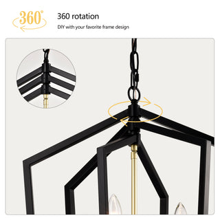 Sunvega 4-Light Matte Black and Gold Modern Industrial Chandelier for Dining Room