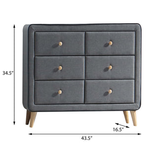Sunvega Light Grey Upholstered Double Dresser with Six Drawers on Tapered Legs