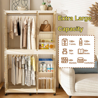Sunvega Portable Wardrobe Closet Storage Organizer with 9 Magnetic Doors and Hanging Rod