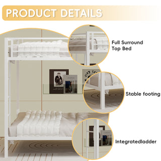 Sunvega Multi-Functional Square Tube Iron Bunk Bed with Full-Size Upper and Lower Beds