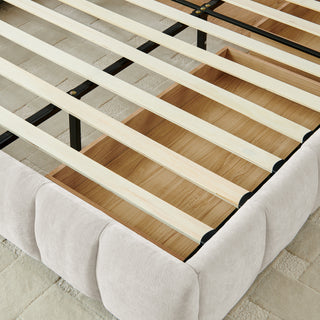 Sunvega Modern King Size Upholstered Bed with Storage Drawers and Soft Chenille Fabric