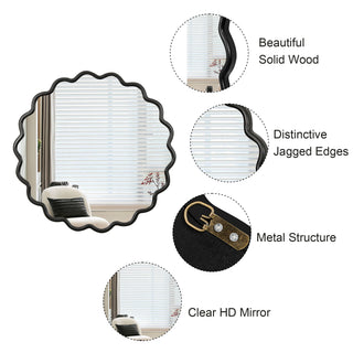 Sunvega Farmhouse Art Deco Wavy Wood Mirror Frame Wall Decor for Bathroom