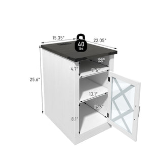 Sunvega Farmhouse End Table with Charging Station and Adjustable Shelf for Bedroom