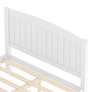 Sunvega White Solid Wood Queen Platform Bed with Slats No Box Spring Needed