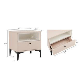 Sunvega Modern Light Oak Nightstand with Drawer and Shelf for Bedroom