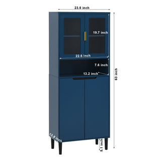Sunvega Tall Storage Bookcase with 4 Adjustable Shelves and Tempered Glass Doors