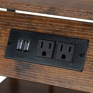 Sunvega Rustic Brown Nightstand with Charging Station USB Outlets and Non-Woven Drawer
