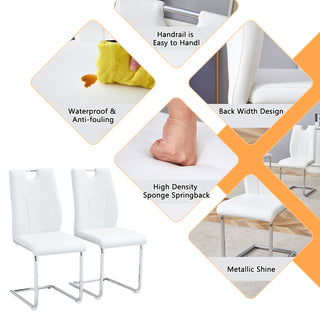 Sunvega White PU Dining Chair Set with Silver Metal Legs and High Resilience Sponge Filling