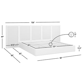 Sunvega Antique White Polyester Cane Platform Bed with Upholstered Headboard