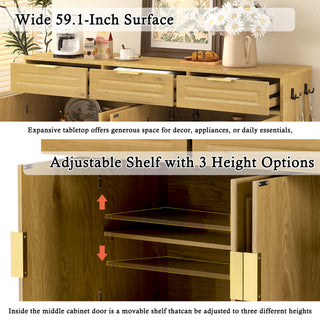 Sunvega 59.1-Inch Farmhouse Sideboard with 3 Drawers and 4 Doors for Ample Storage