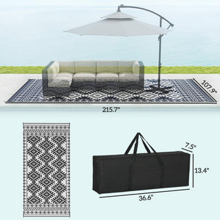 Sunvega Reversible Outdoor Rug with Protective Coating and Strap Stakes for Patio