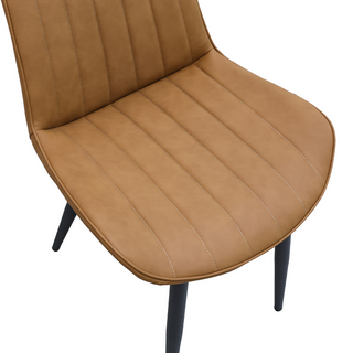 Sunvega Brown PU Leather Dining Chairs with Metal Legs and Wave Pattern Upholstery