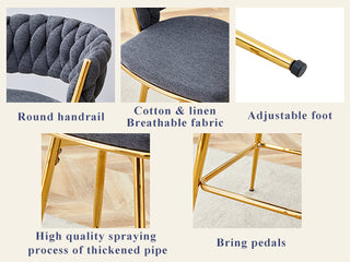 Sunvega 360 Swivel Bar Stools with Cotton Linen Cushions and Electroplated Metal Frame