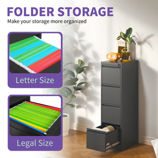 Sunvega 4 Drawer Metal Vertical File Cabinet with Lock for A4 Legal Letter Size