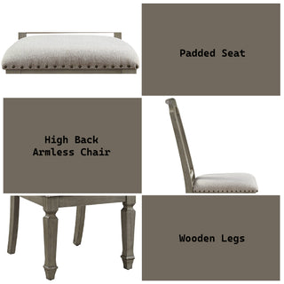Sunvega Beige Linen and Weathered Oak Finish Armless Side Chair Set of 2
