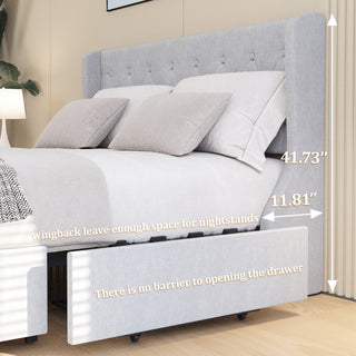 Sunvega Dark Grey Full Size Bed Frame with 4 Storage Drawers and Wingback Headboard