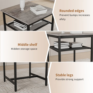 Sunvega Foldable Counter Height Bar Table Set with 2 Stools and Iron Frame