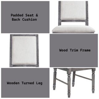 Sunvega Cream Linen Upholstered Side Chair with Weathered Gray Finish and Wooden Legs