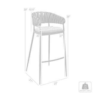 Sunvega Black Metal Bar Stool with Gray Faux Leather Back and Fabric Seat